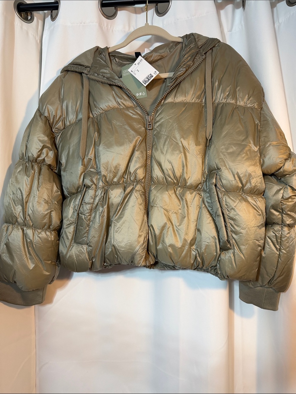 NWT H&M Divided Liquid Gold Metallic Hooded Puffer Rave Mobwife Jacket SZ M B12